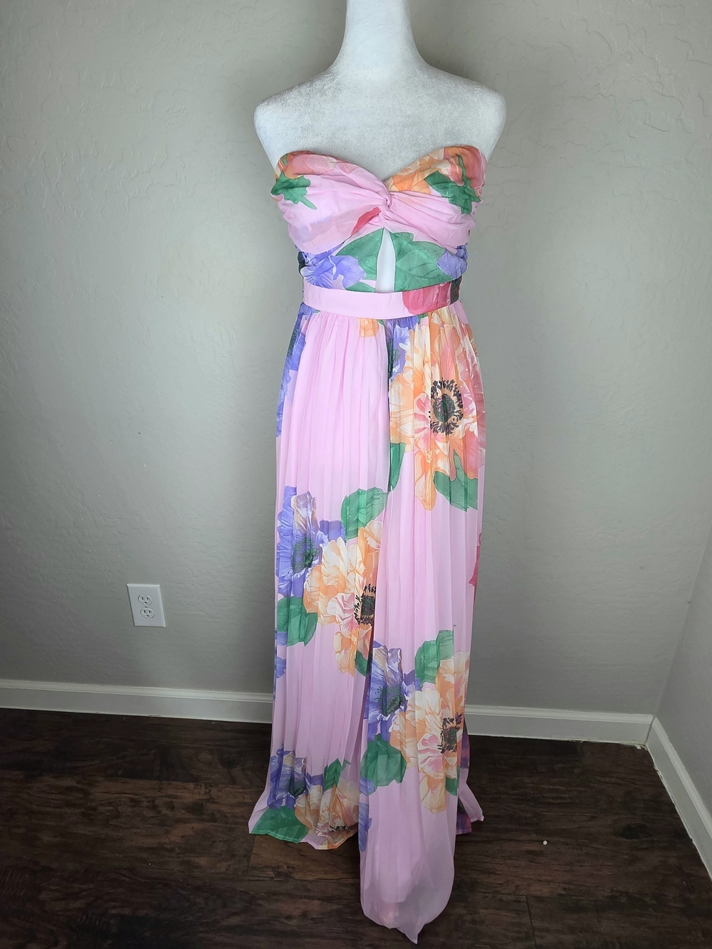 Strapless Pink Floral Maxi Dress